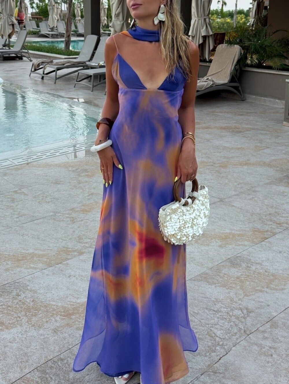 Flowing Blue & Orange Tie-Dye Maxi Dress - Picture 2 of 6